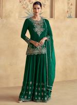 Chinnon Silk Green Wedding Wear Embroidery Work Readymade Plazzo Suit